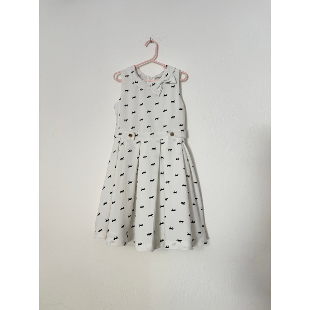 Girls Hope & Henry Casual Dress Size 6 White Black Horse Print